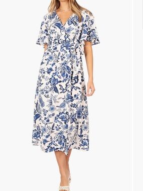 Petal & Pup Blue Floral Wrap Midi Dress
